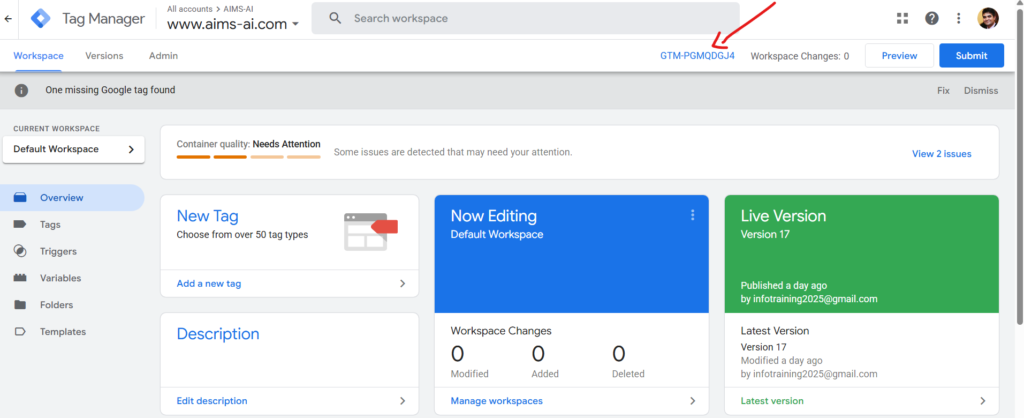 google tag manager id